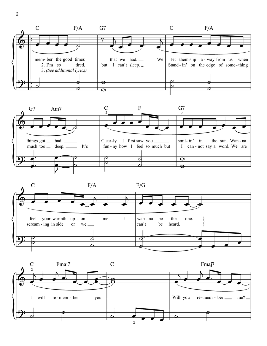 I Will Remember You (arr. Phillip Keveren) Easy Piano scores gallery preview page 2