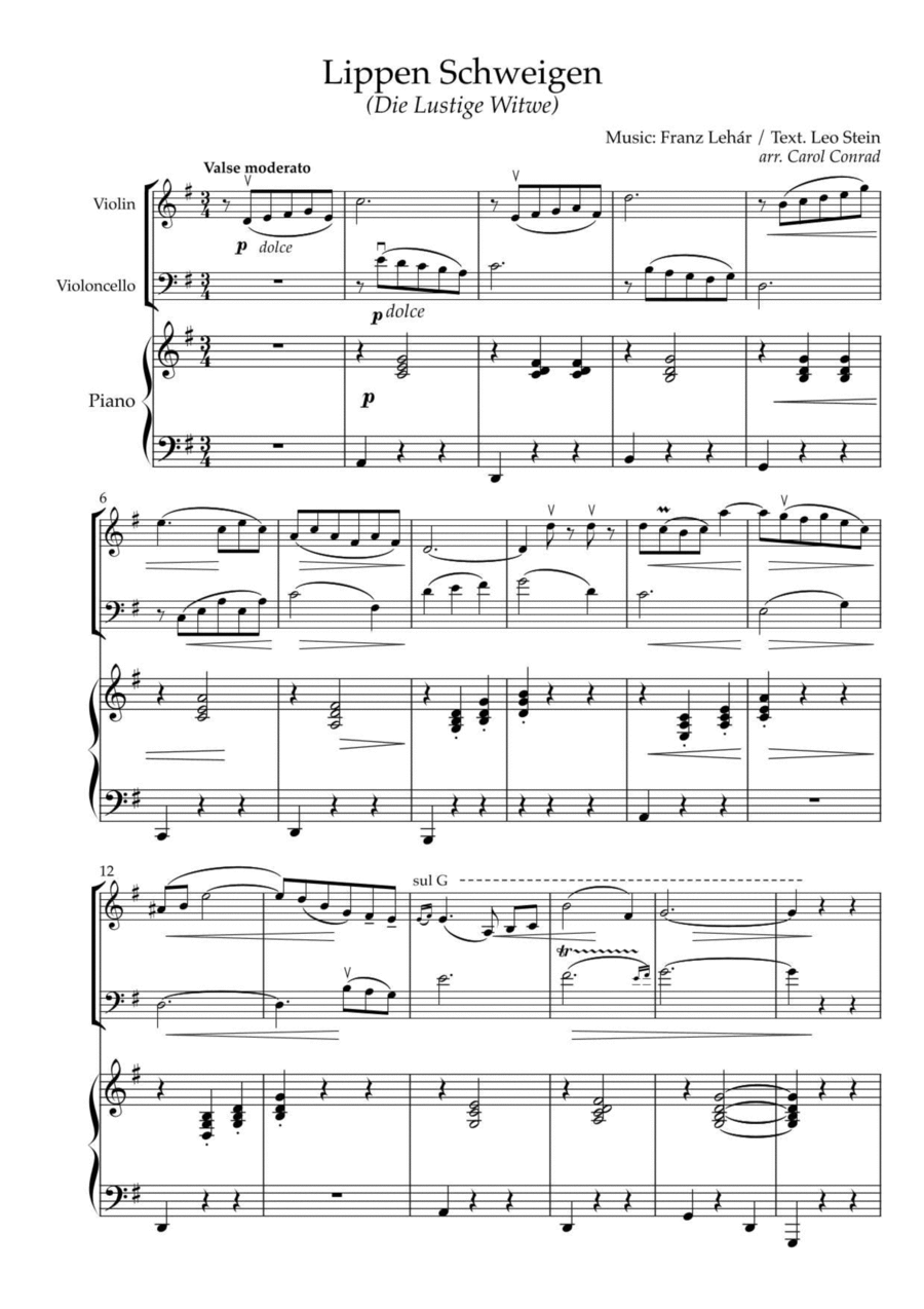 Lippen Schweigen (Merry Widow Waltz), for baritone/tenor, soprano & piano trio Piano Trio scores gallery preview page 1