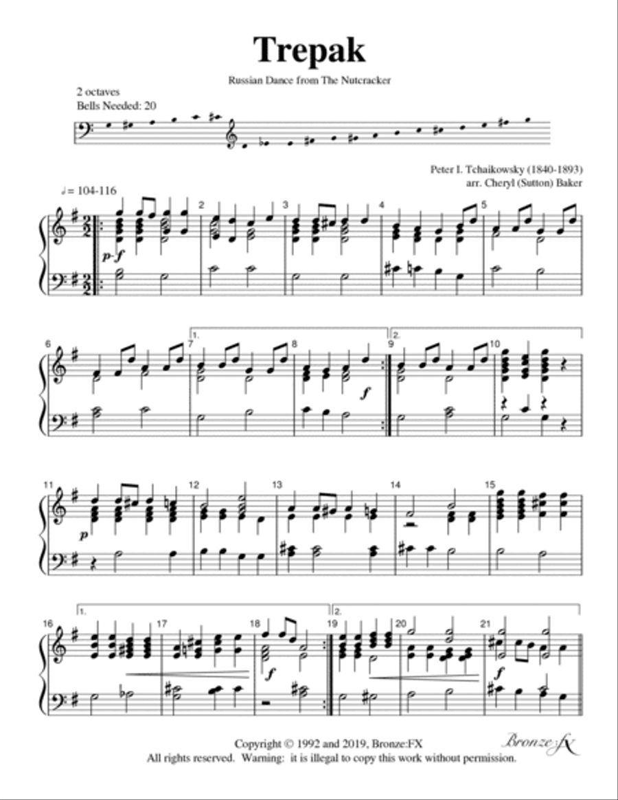Trepak Russian Dance from The Nutcracker Handbell Choir scores gallery preview page 2