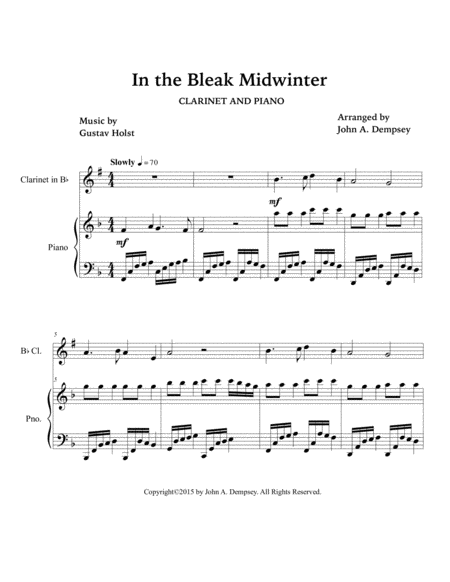 In the Bleak Midwinter (Clarinet and Piano) image number null