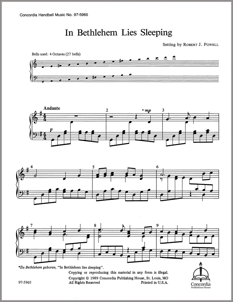 In Bethlehem Lies Sleeping Handbell Choir scores gallery preview page 1