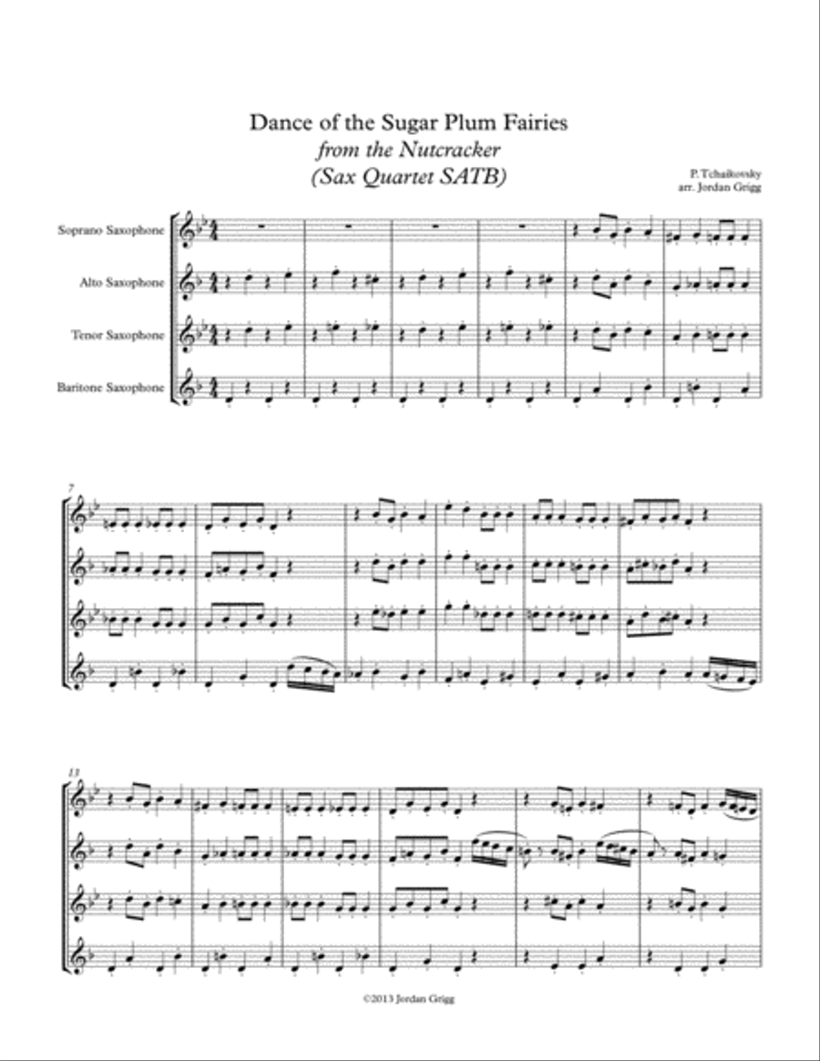 Dance of the Sugar Plum Fairies from the Nutcracker (Sax Quartet SATB) Saxophone Quartet scores gallery preview page 1
