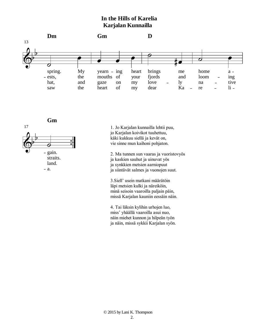 Five Finnish Songs of Land and Heritage with sing-able English and Finnish lyrics Part scores gallery preview page 3