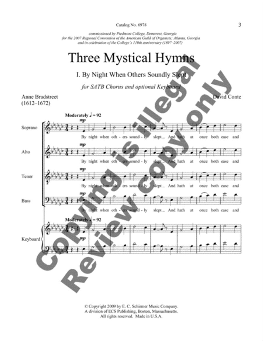 Three Mystical Hymns: 1. By Night When Others Soundly Slept 4-Part scores gallery preview page 3