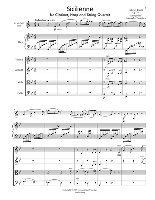 Sicilienne, for Clarinet, Harp or Piano, and String Quartet, Op. 78
