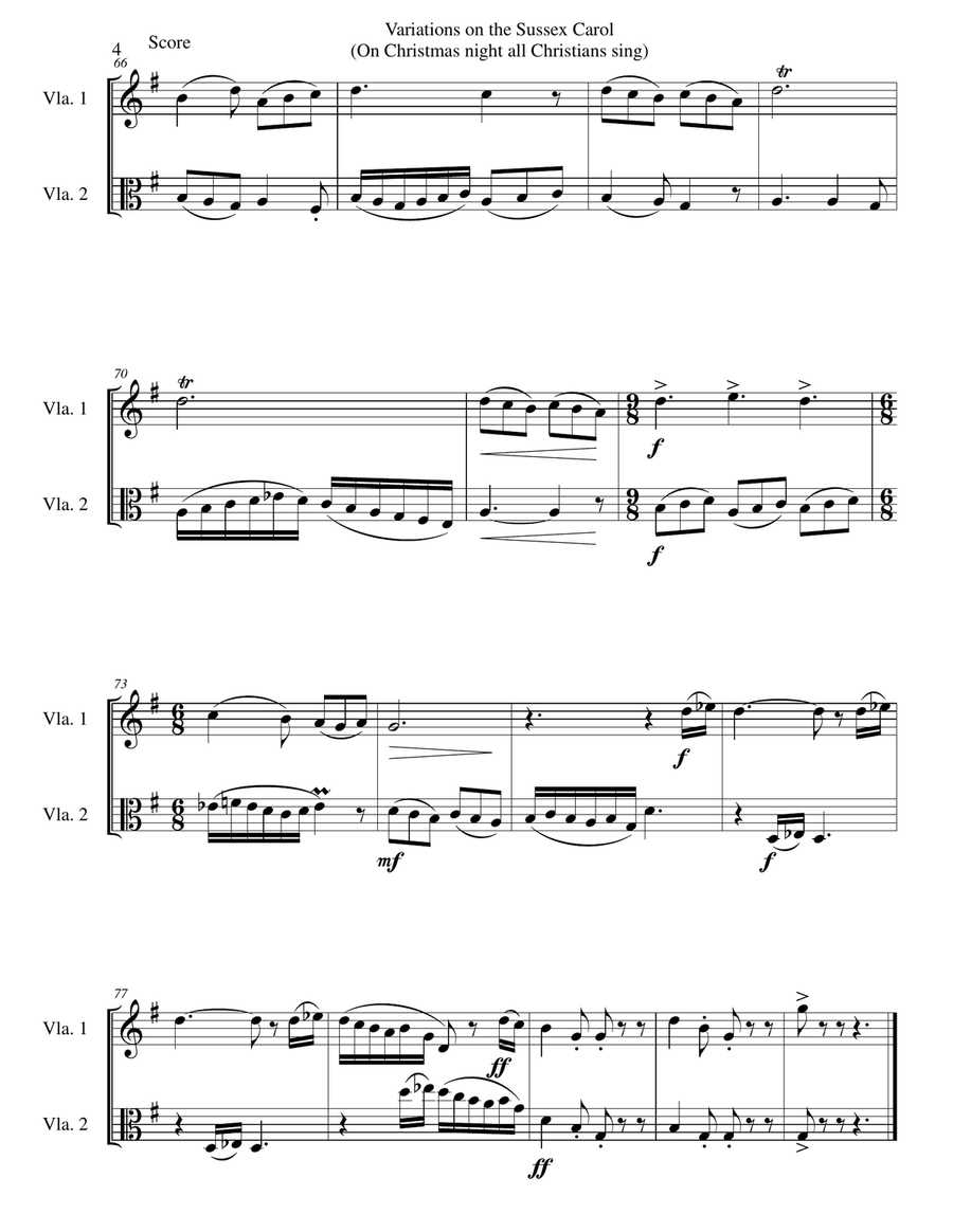 Variations on the Sussex Carol (On Christmas night all Christians sing) for viola duo String Duet scores gallery preview page 4