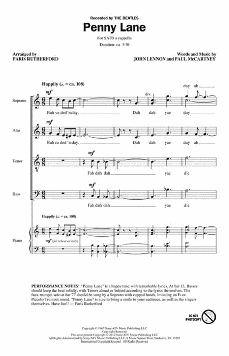 Penny Lane Penny Lane 4-Part scores gallery preview page 2