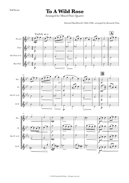 "To A Wild Rose" by Edward MacDowell, arranged for Mixed Flute Quartet image number null