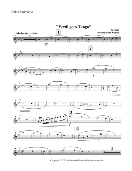 Verdi Goes Tango - G.Verdi - 2 Treble Recorders, Piano and Drum Set image number null