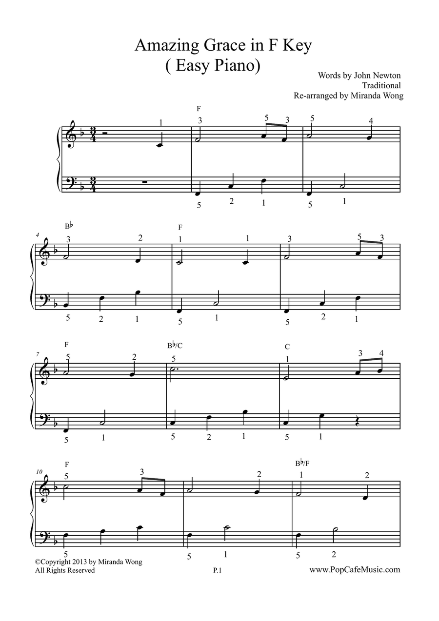 Amazing Grace in F Key - Easy Piano 4-Part scores gallery preview page 2