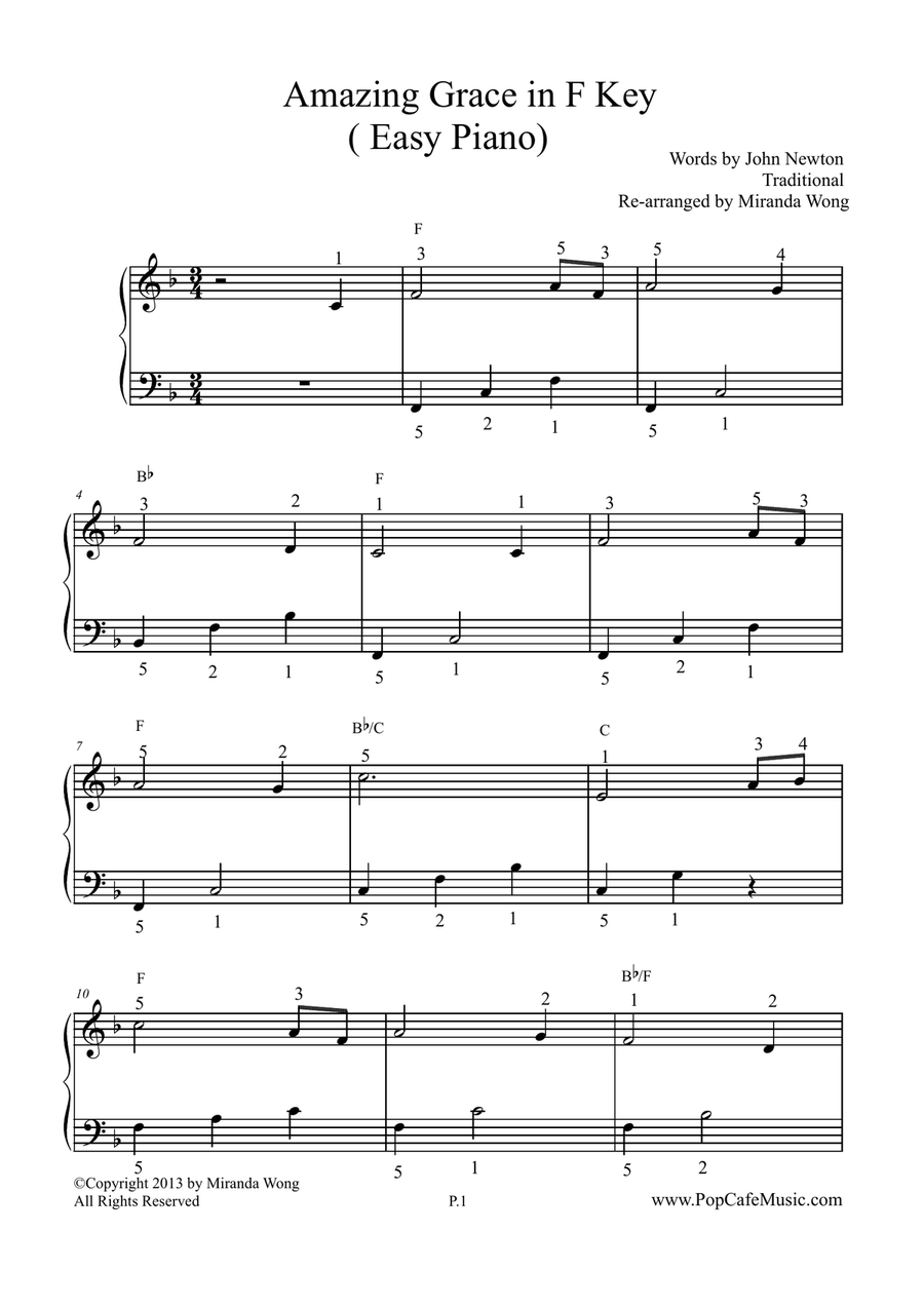 Amazing Grace in F Key - Easy Piano image number null