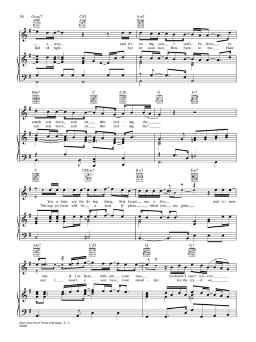(Our Love) Don't Throw It All Away Piano, Vocal, Guitar scores gallery preview page 2