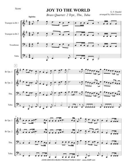 Joy To The World - 2 Trumpet, Trombone, Tuba (Brass Quartet) image number null