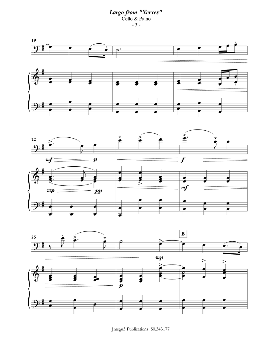 Handel: Largo from Xerxes for Cello & Piano Piano scores gallery preview page 3
