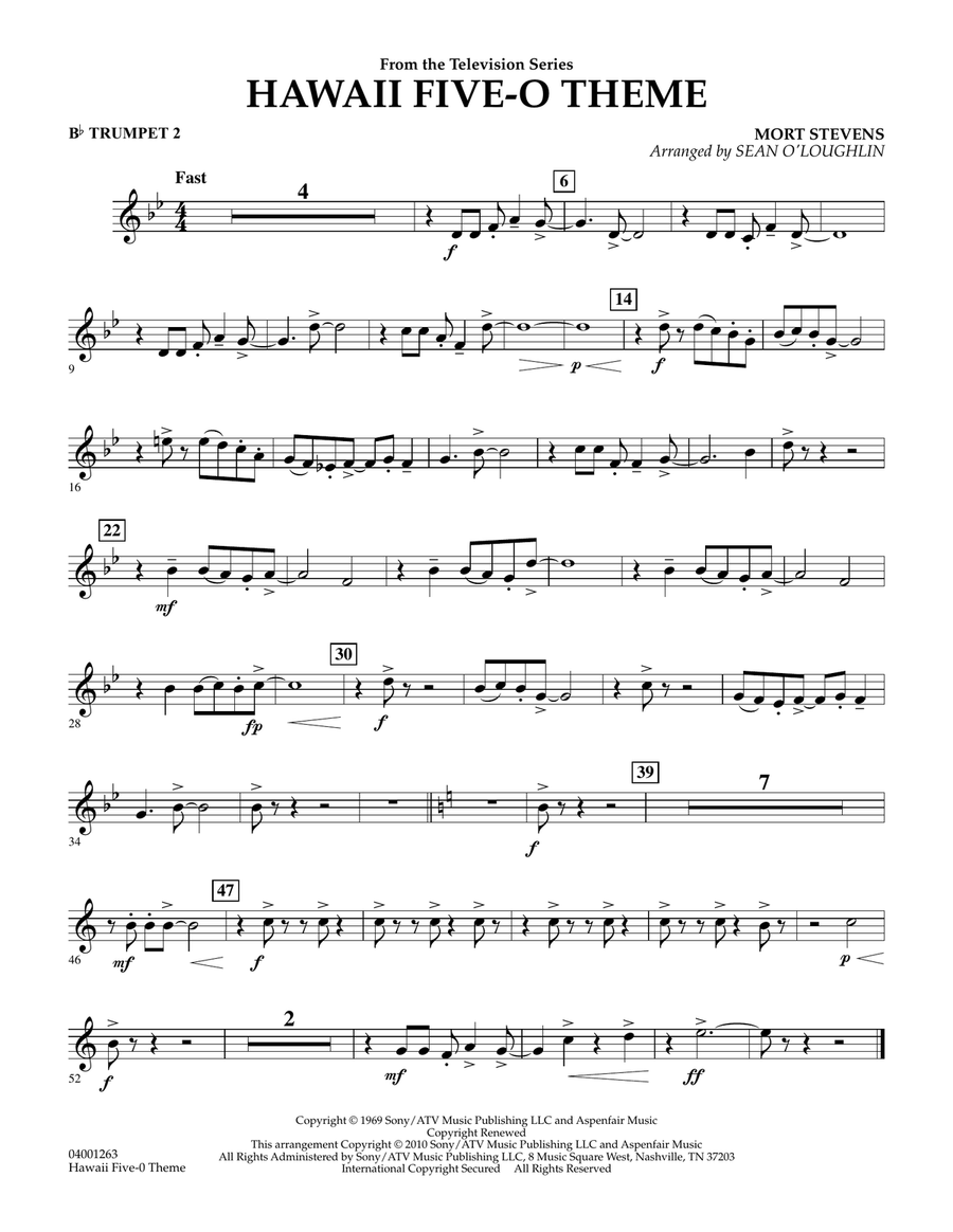 Hawaii Five-O Theme - Bb Trumpet 2 Concert Band scores gallery preview page 1
