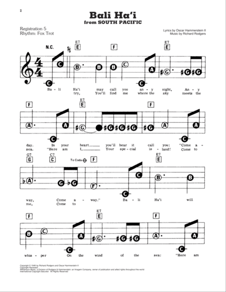 Bali Ha'i (from South Pacific) Electronic Keyboard scores gallery preview page 1
