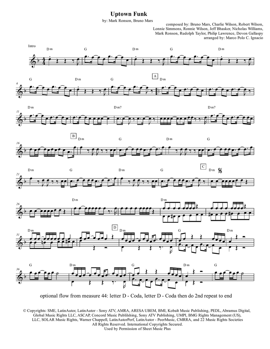 Uptown Funk Piano scores gallery preview page 1