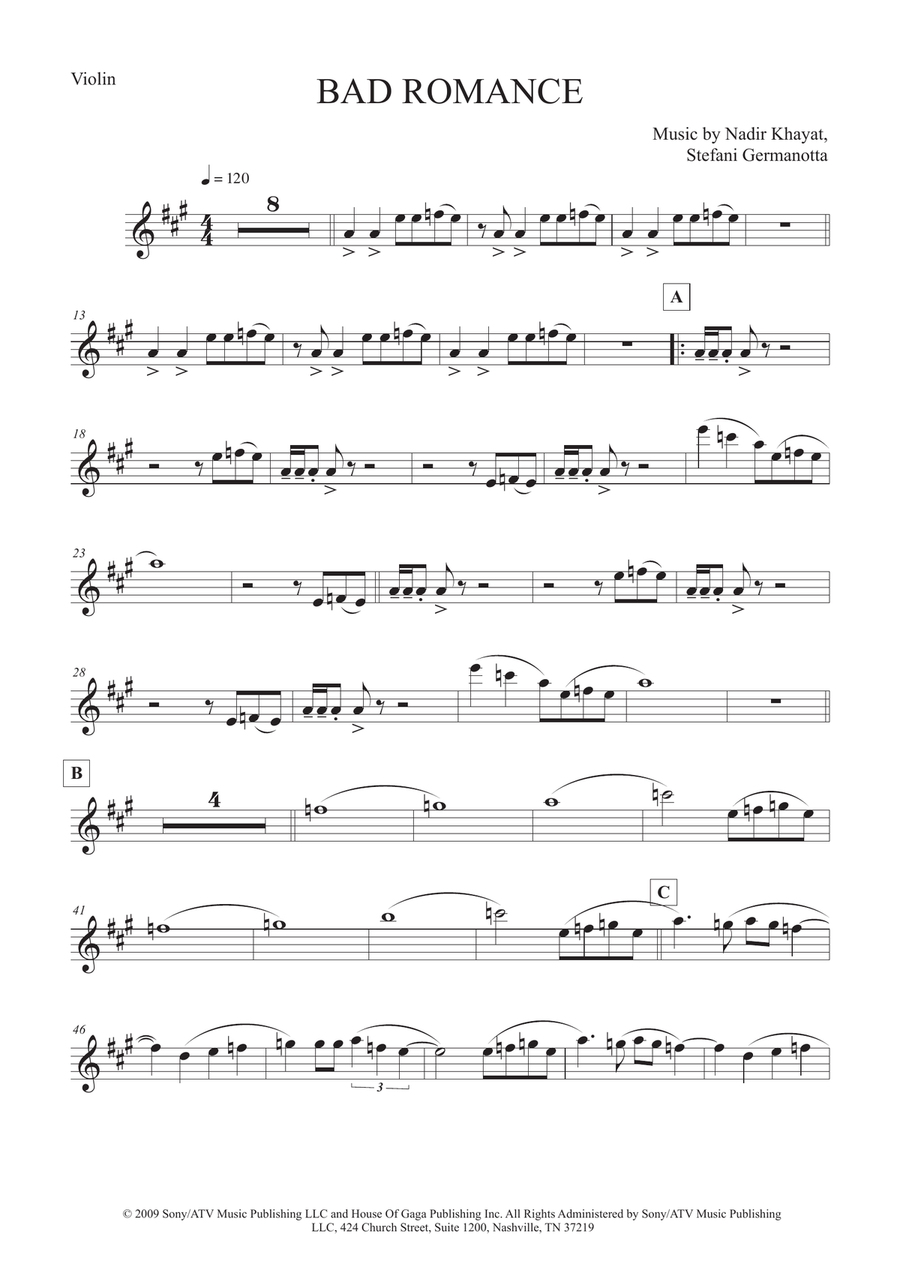 Bad Romance Violin Solo scores gallery preview page 1