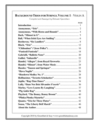 Book cover for Background Trios for Strings, Volume 1 - Violin, Viola, and Cello (3 books)