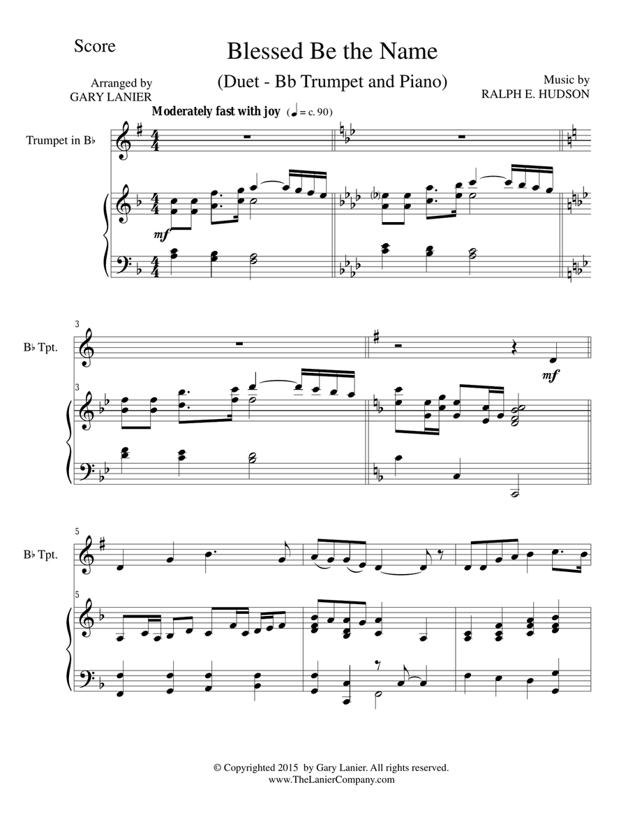 BLESSED BE THE NAME (Duet – Bb Trumpet and Piano/Score and Parts) Trumpet Duet scores gallery preview page 1
