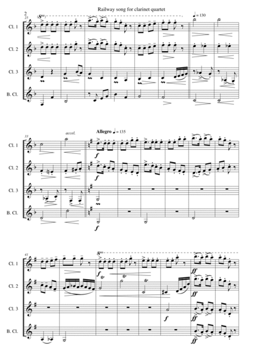 Railway Song (Auf de schwäb'sche Eisebahne) for clarinet quartet image number null