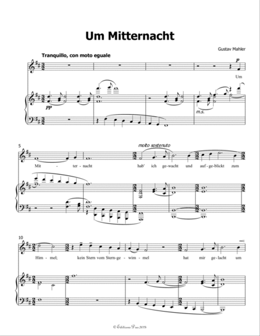 Um Mitternacht, by Mahler, in b minor Piano, Vocal scores gallery preview page 3