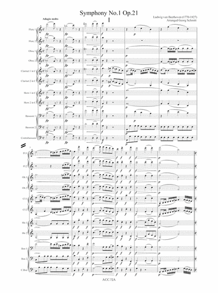 Symphony No. 1 Op. 21 (Transcription by Georg Schmitt - Öhringen 1817) for 2 Flutes, 2 Oboes, 2 Clarinets, 2 Horns, 2 Bassoons and Contrabassoon
