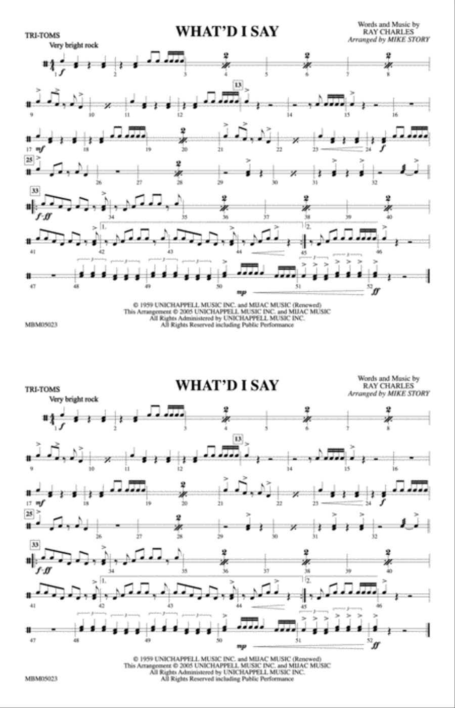 What'd I Say: Tom-Toms Marching Band scores gallery preview page 1