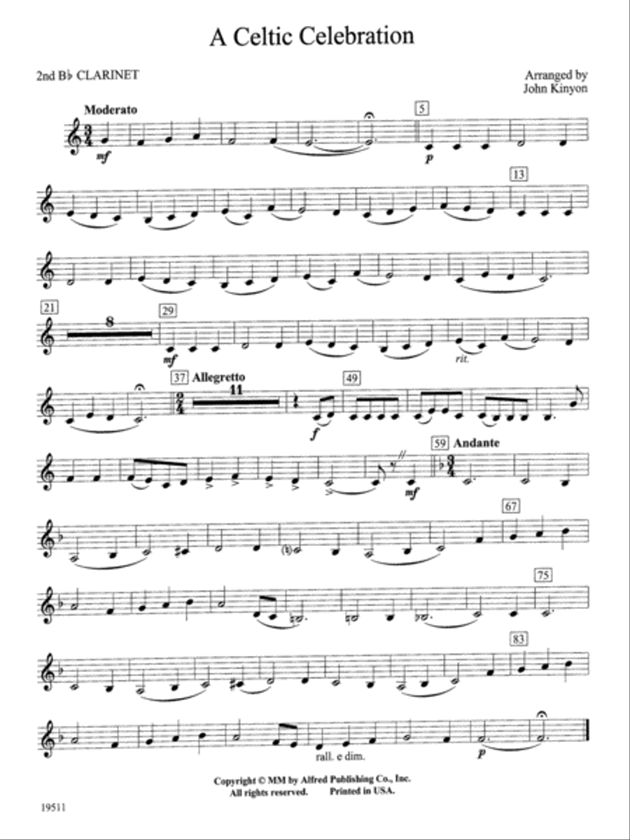 A Celtic Celebration: 2nd B-flat Clarinet Concert Band scores gallery preview page 1