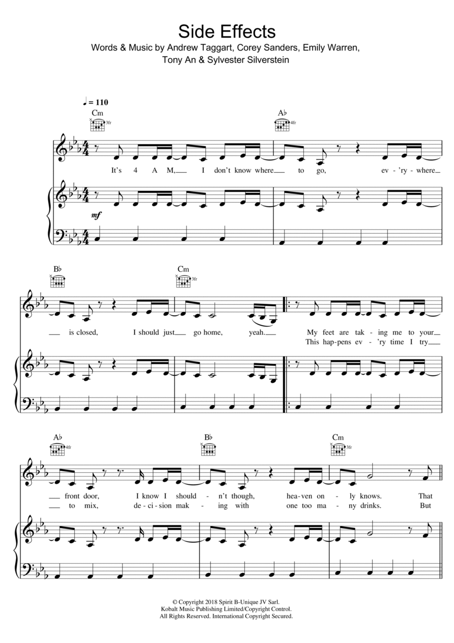Side Effects (featuring Emily Warren) Piano, Vocal, Guitar scores gallery preview page 1