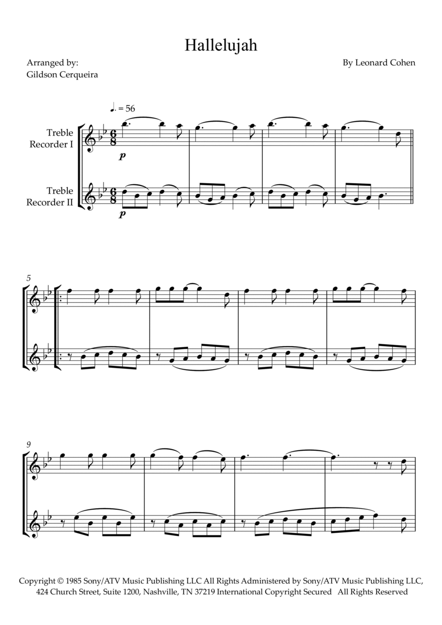 Hallelujah Woodwind Duet scores gallery preview page 1