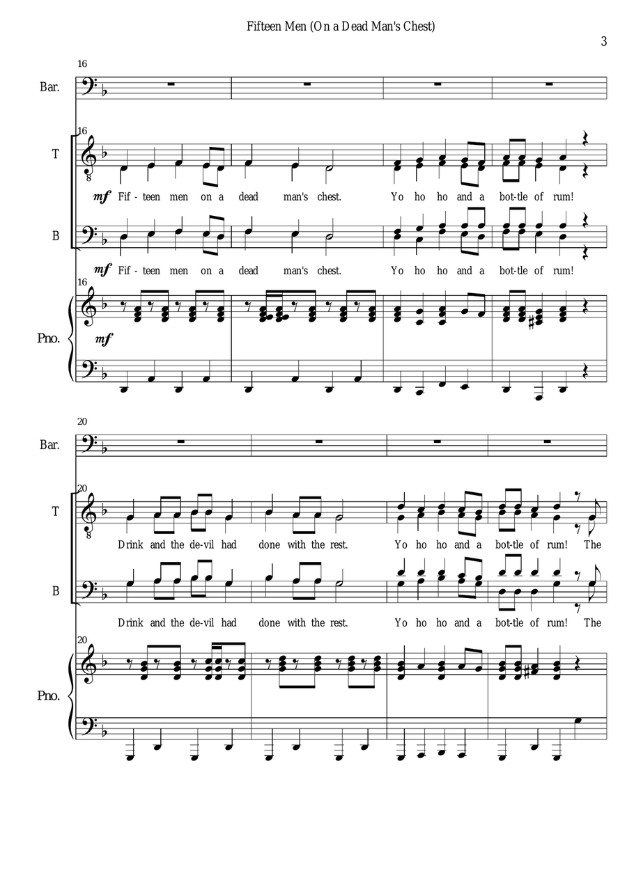 Fifteen Men on a Dead Man's Chest - Sea Song / Pirate Song (TTBB) arranged for men's choir and piano TTBB scores gallery preview page 4
