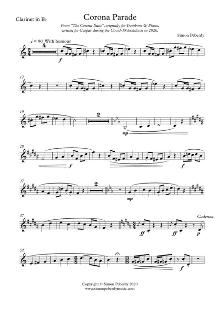 Coughing at the Stars for Clarinet and Piano from the Corona Suite by Simon Peberdy