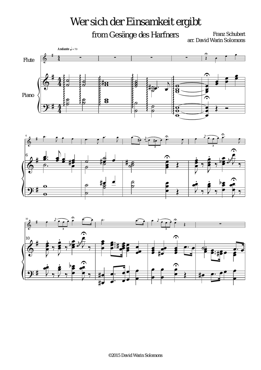 Gesänge des Harfners (Songs of the Harpist) for flute and piano Flute Solo scores gallery preview page 2