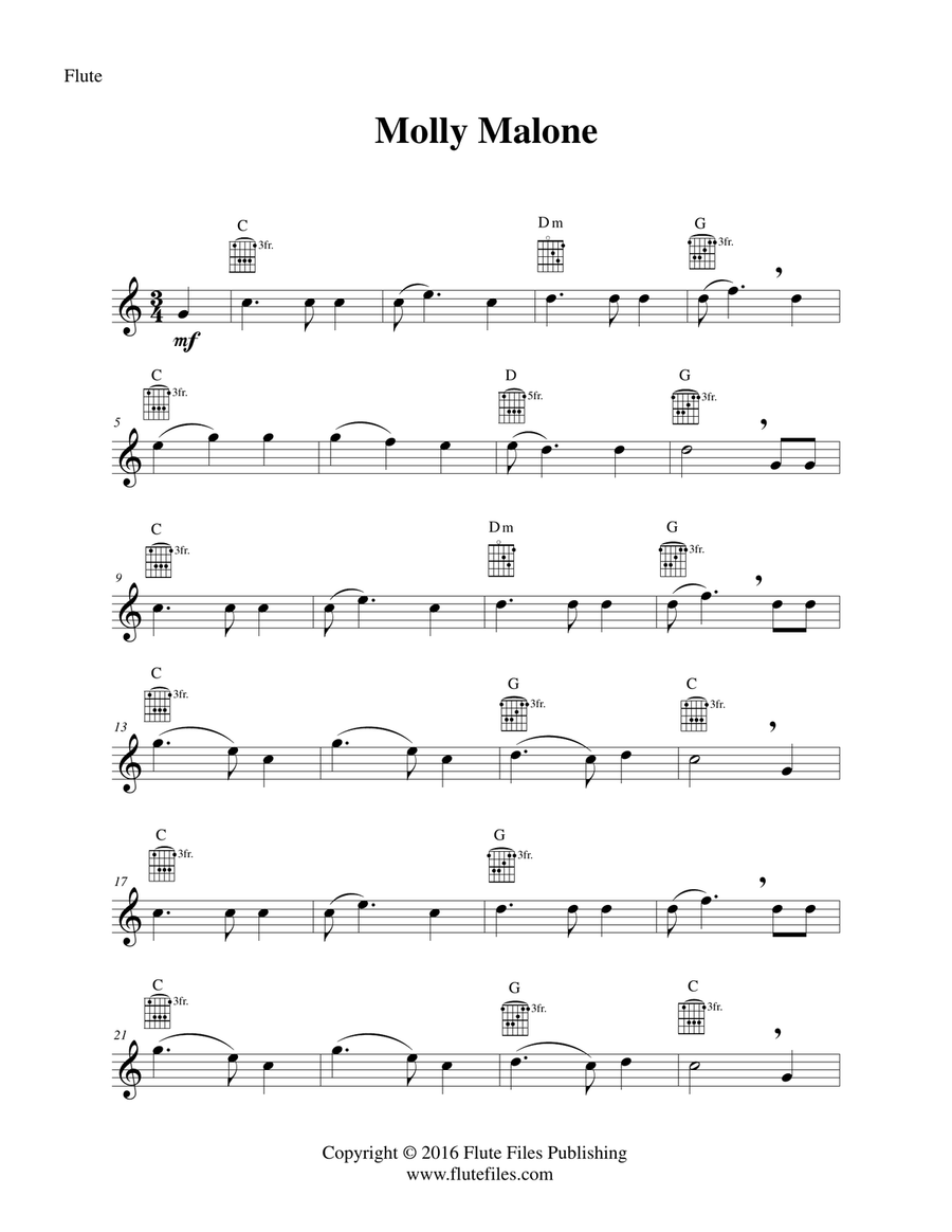 Molly Malone - Flute Solo with Guitar Chords Chamber Music scores gallery preview page 3