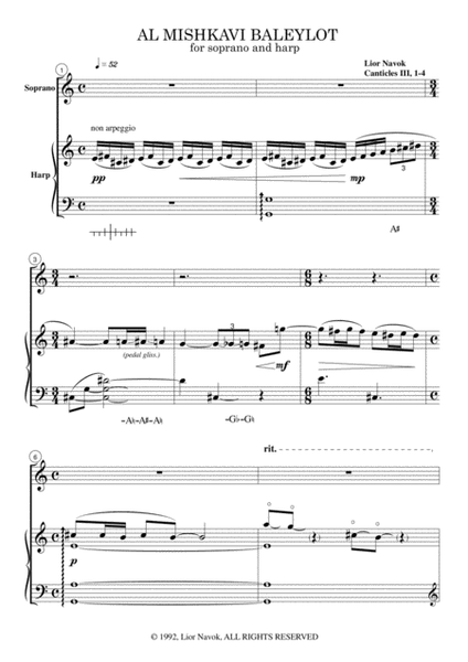 "A'l Mishkavi Baleylot (Upon My Bed By Night) " for Soprano & Harp [Score]