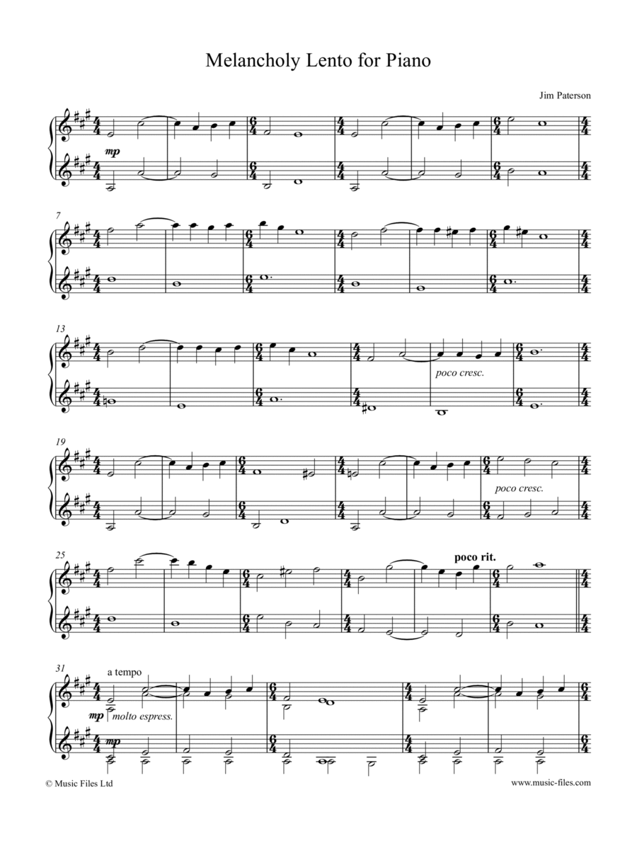 Melancholy Lento (Piano) Piano Solo scores gallery preview page 1