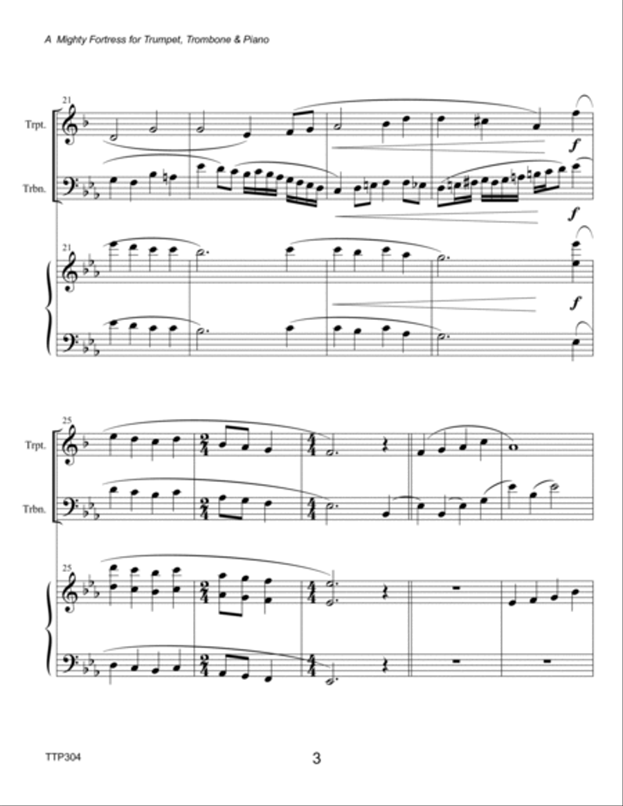 A MIGHTY FORTRESS - TRUMPET & TROMBONE with Piano Accompaniment Brass Ensemble scores gallery preview page 3