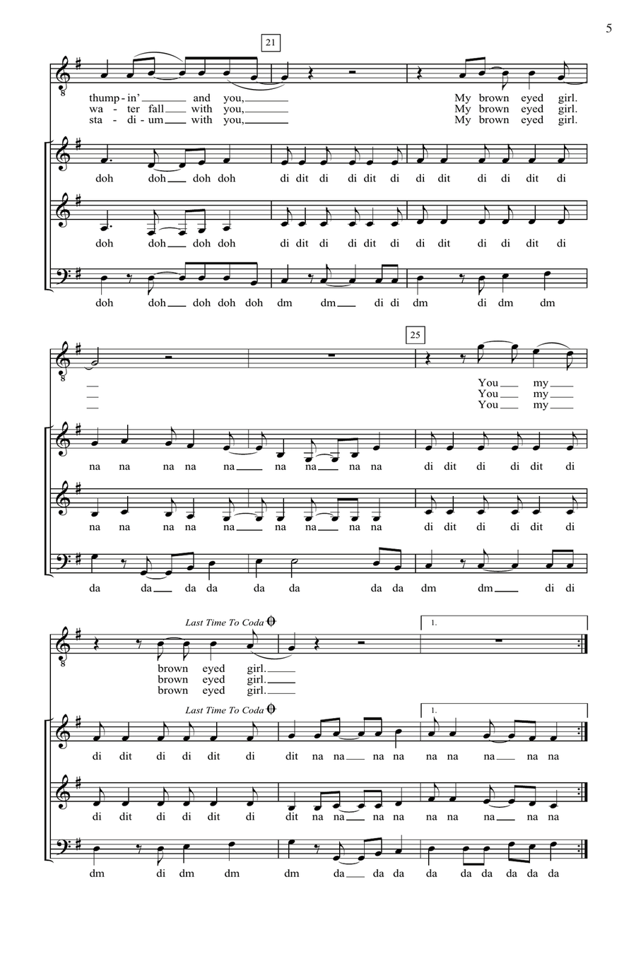 Brown Eyed Girl (arr. Deke Sharon) 4-Part scores gallery preview page 4