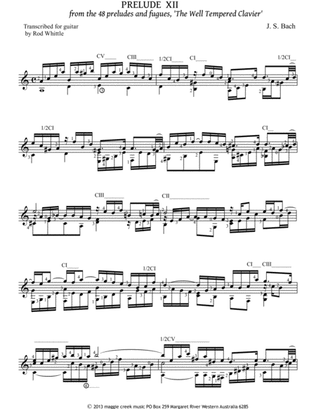Prelude XII from the 48 preludes and fugues, 'The Well Tempered Clavier'
