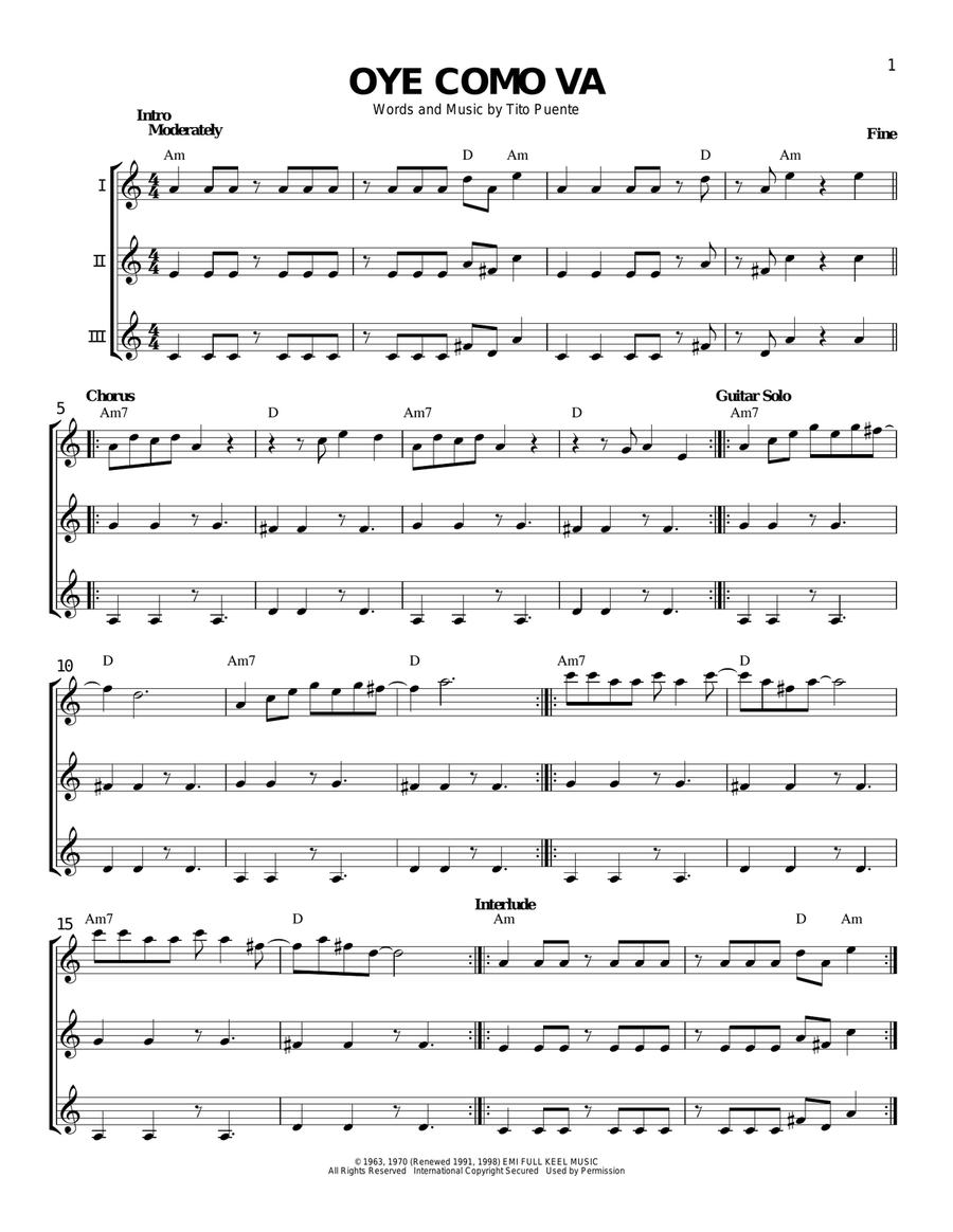Oye Como Va Guitar Ensemble scores gallery preview page 1