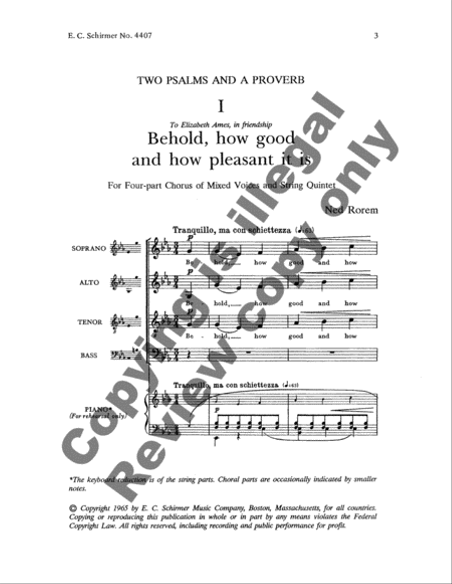 Two Psalms and a Proverb: 1. Behold, how good and pleasant it is 4-Part scores gallery preview page 3