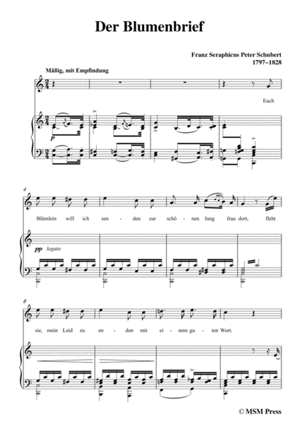 Schubert-Der Blumenbrief,in C Major,for Voice&Piano image number null