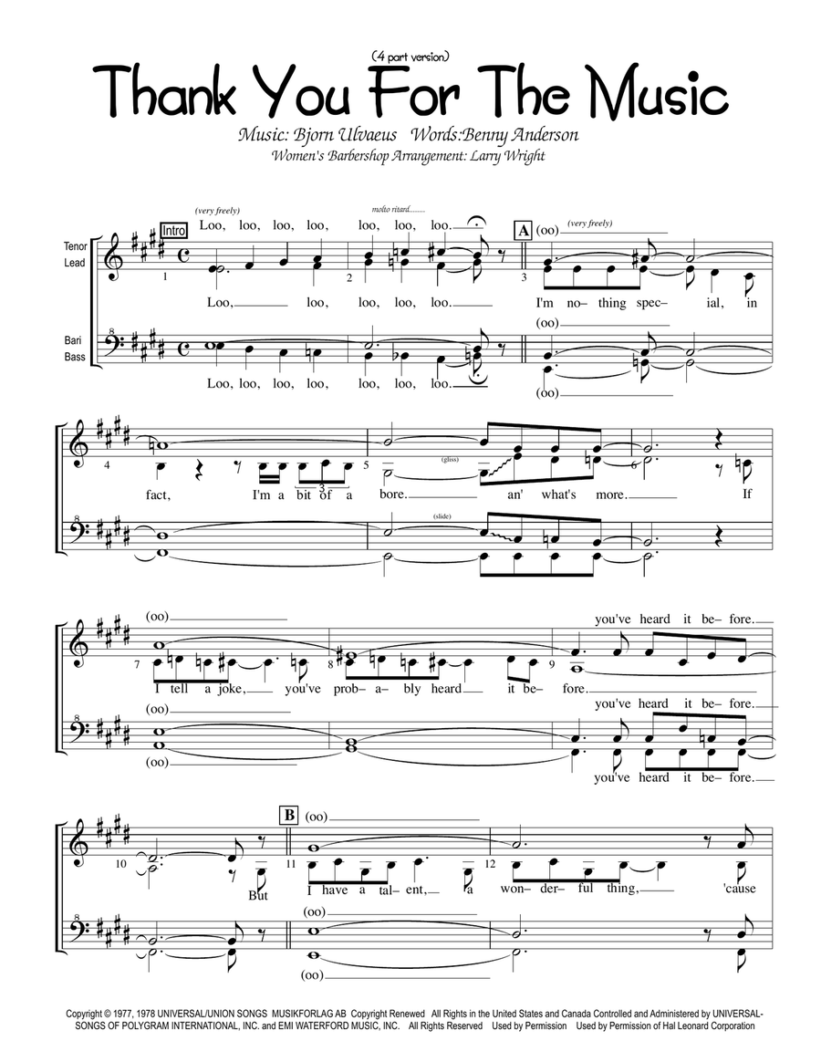 Thank You For The Music SSAA scores gallery preview page 1