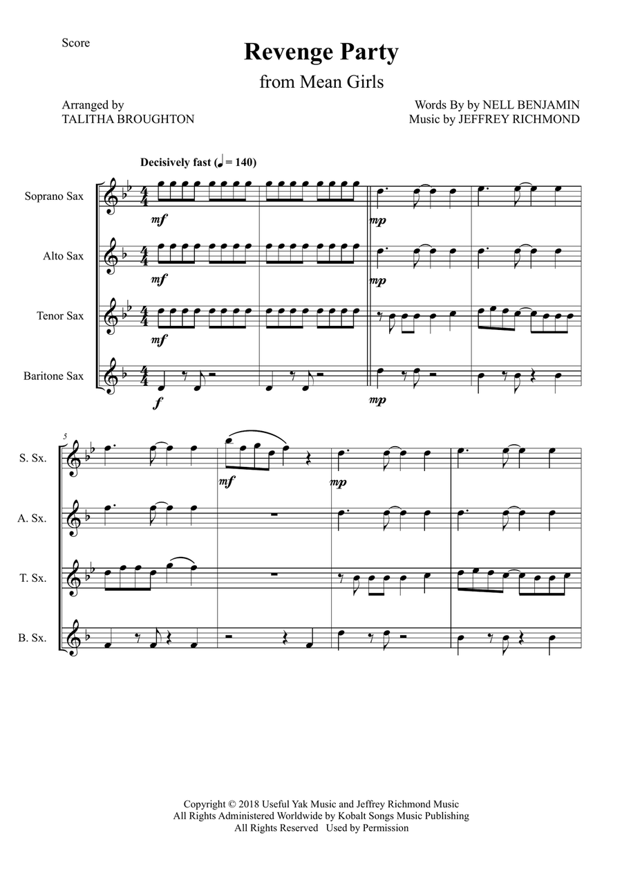 Revenge Party Saxophone Quartet scores gallery preview page 1