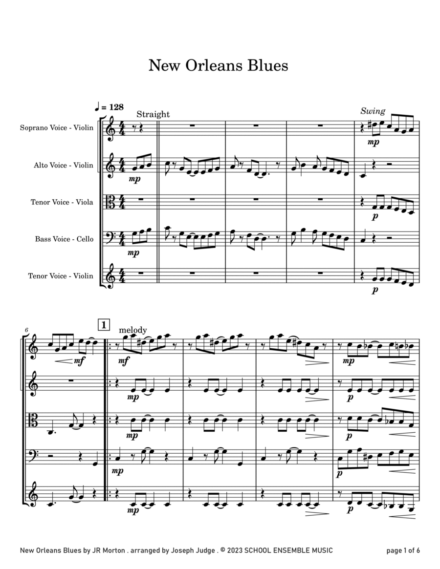 New Orleans Blues by Morton for String Quartet in Schools image number null