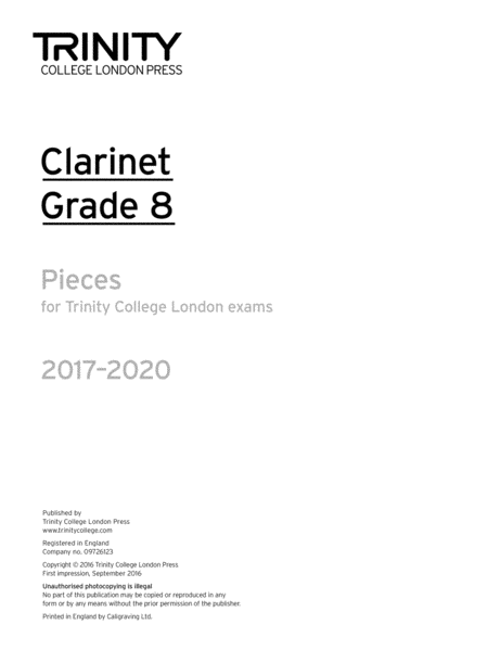 Clarinet Exam Pieces 2017-2020: Grade 8 (part only)