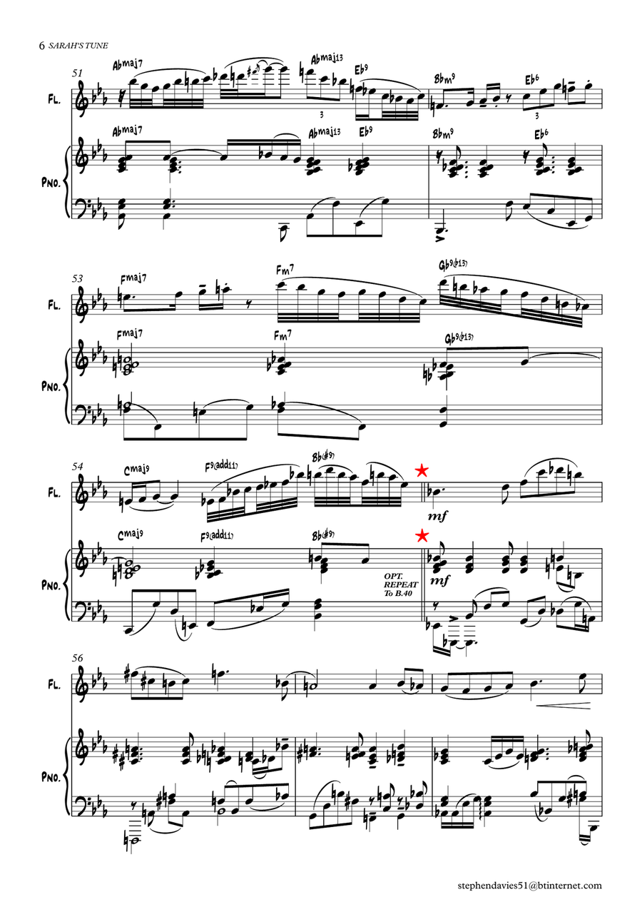 'Sarah's Tune' By Stephen Davies for Flute & Piano Flute Solo scores gallery preview page 6