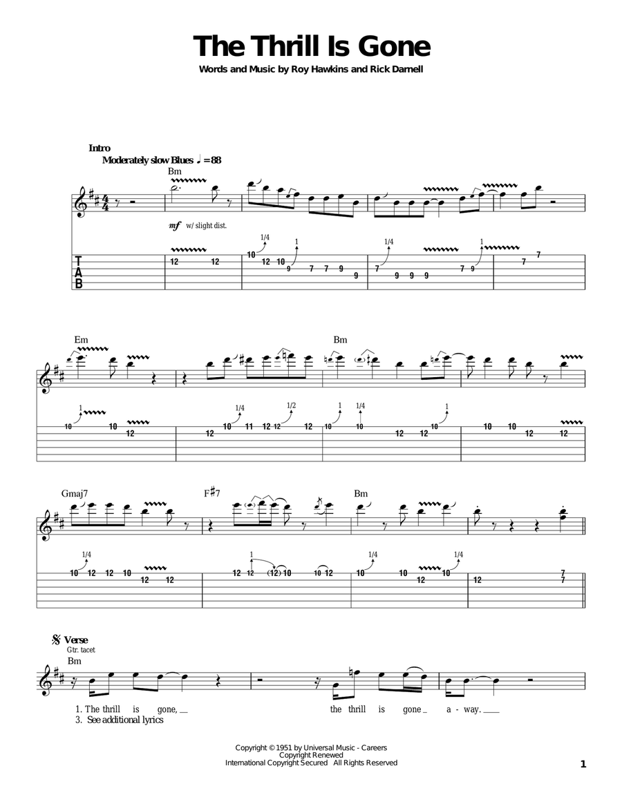 The Thrill Is Gone Electric Guitar scores gallery preview page 1