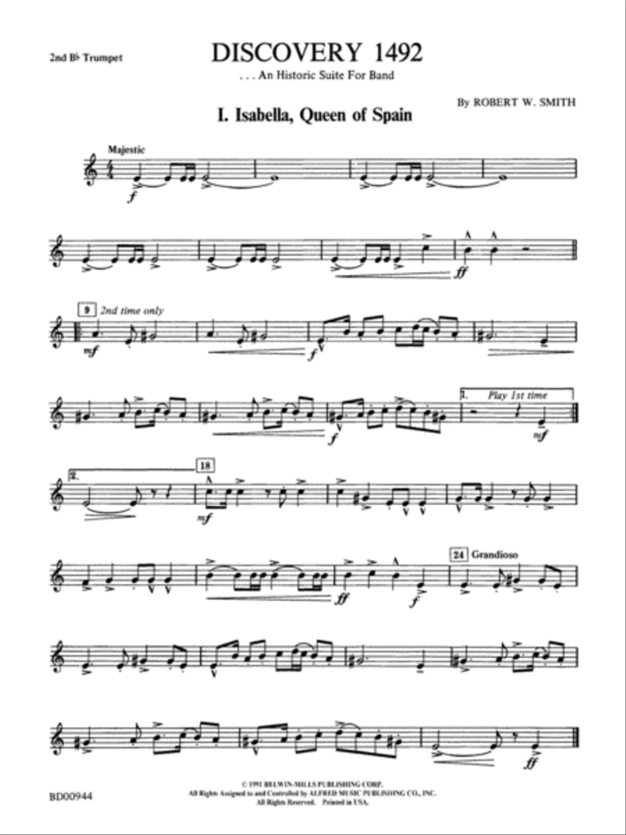 Discovery 1492: 2nd B-flat Trumpet Concert Band scores gallery preview page 1